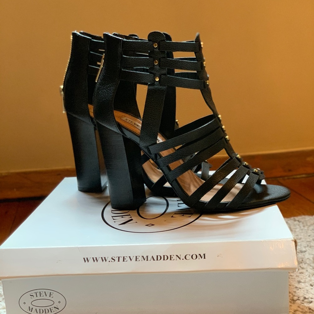 Steve Madden Sofiia Black Leather Heels 6.5